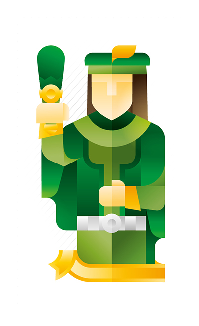 Green jack holding a club, illustration by Francesco Faggiano illustrator