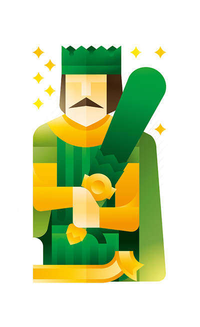 green king holding a club, illustration by Francesco Faggiano illustrator