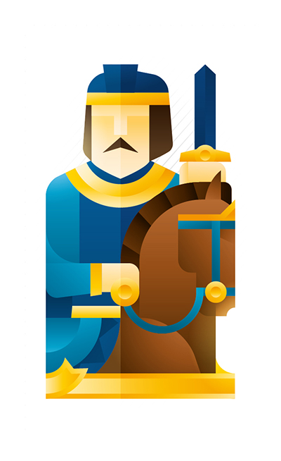 blue knight with a horse holding a sword, illustration by Francesco Faggiano illustrator