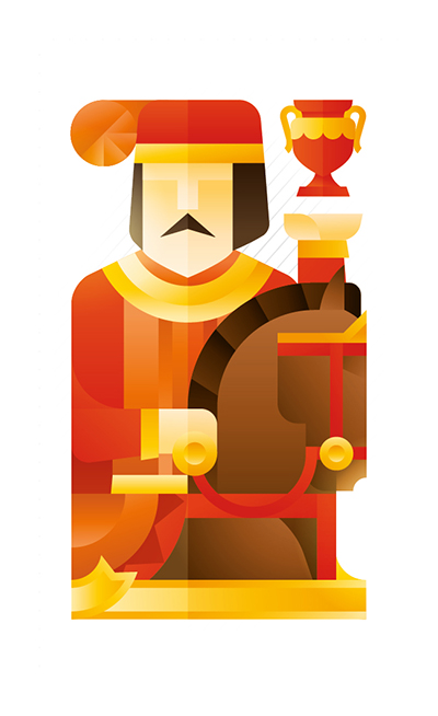 red knight with a horse holding a trophy, illustration by Francesco Faggiano illustrator