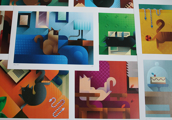 Preview of some Cats and Sofas printed artworks, art print illustration by Francesco Faggiano illustrator