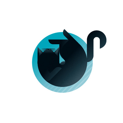 Black cat with azure background icon, illustration by Francesco Faggiano illustrator