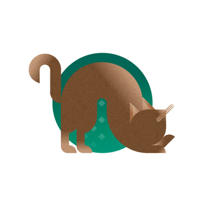 Brown cat with green background icon, illustration by Francesco Faggiano illustrator